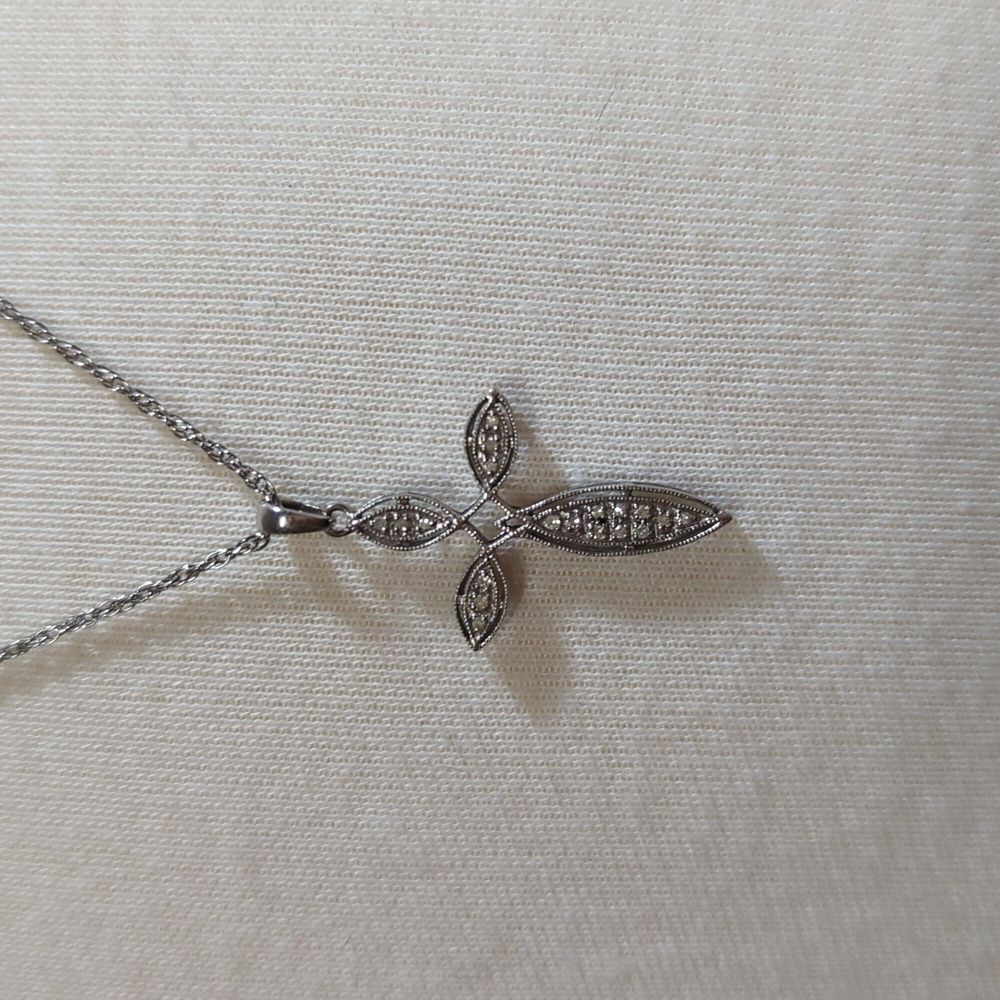Sterling Silver Cross with Diamonds Pendant and Necklace